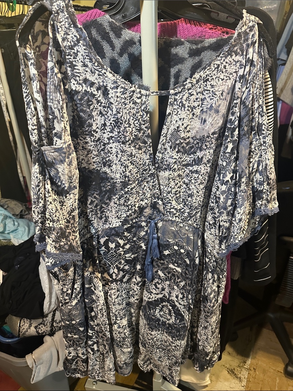 Free people Cold-Shoulder Printed Boho Dress - Blue L